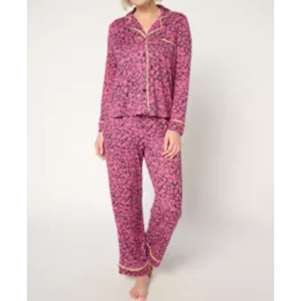 Sunday Brunch Size L Pink Floral Pajama Set Piping Detail A665062 NWOT Comfy
